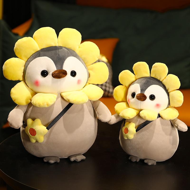 25 cm Kawaii Pinguin Plüschtiere Schöner Pinguin verwandelt sich in Dinosaurier Sonnenblumenpuppen Gefüllte weiche Kissen Puppenspielzeug für Kinder Mädchen Geschenk