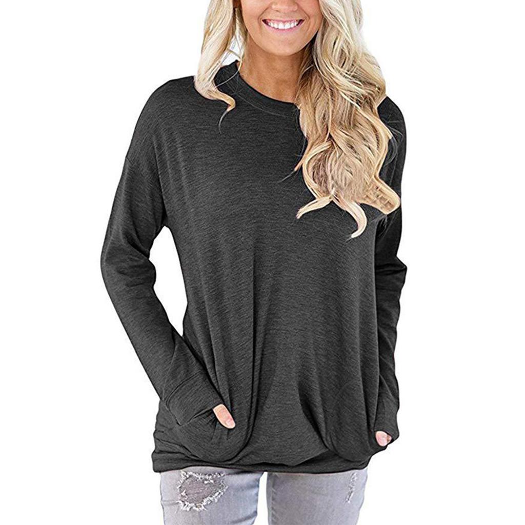 Women's Fashion Color Loose Round Neck Long-Sleeved T-Shirt Top