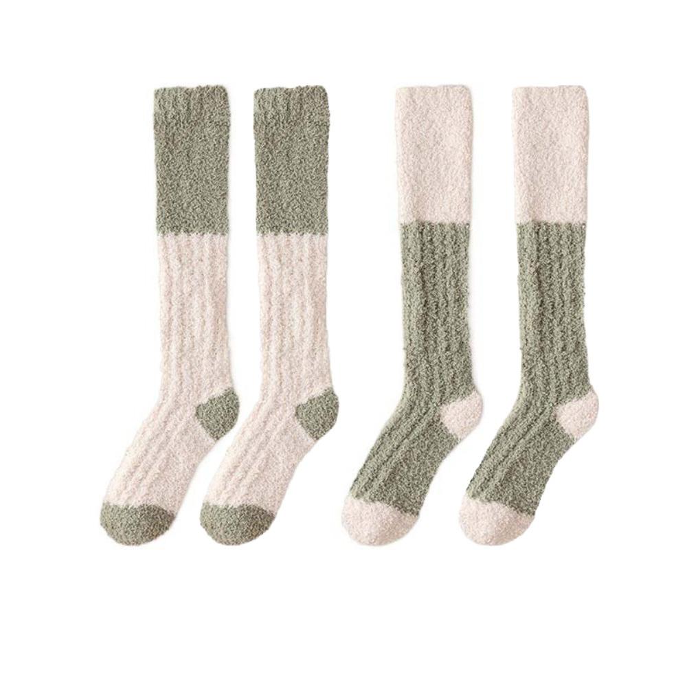 

2Pairs Thicken Warm Floor Plush Stockings Winter Long Tube Socks Coral Fleece Stockings Winter Style 5