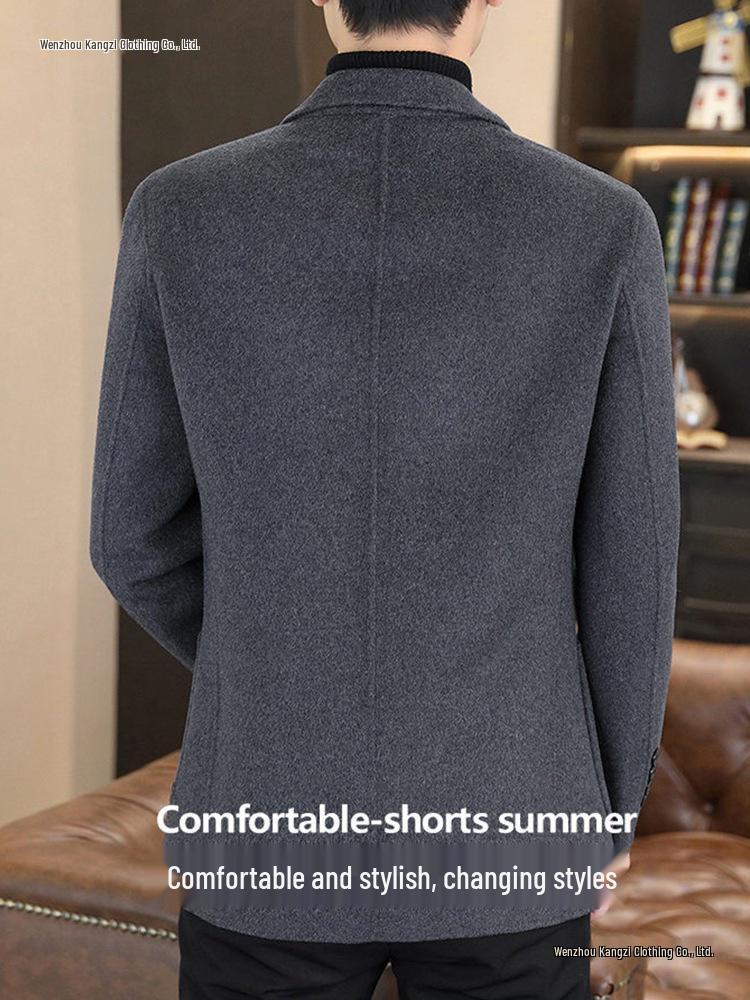 Men's Thick Wool Blend Double-Sided Jacket, Autumn/Winter Short Suit Style