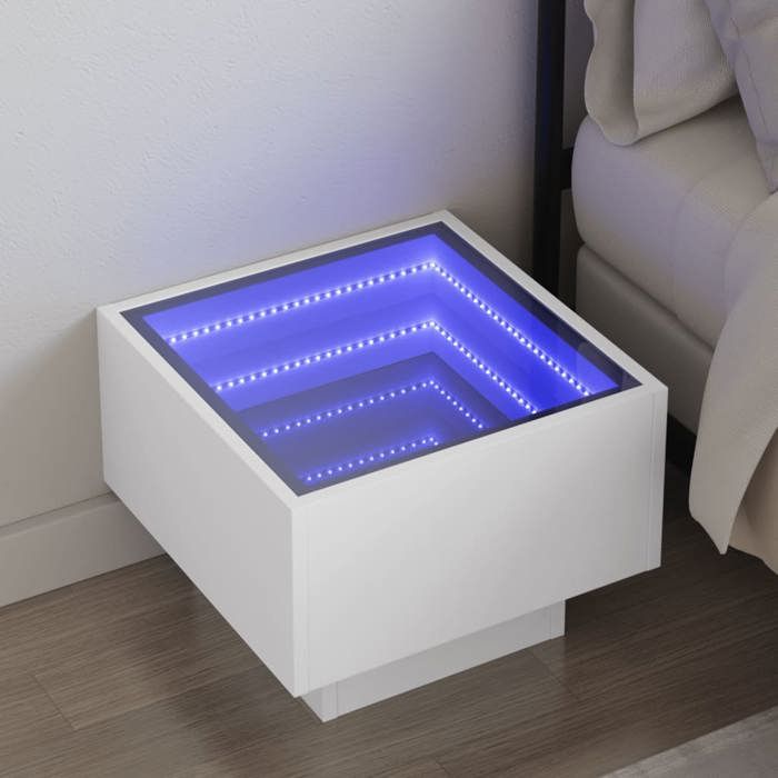 Bedside Table - Maison Exclusive - Infinite LED - 40x40x30 Cm - White Engineered Wood