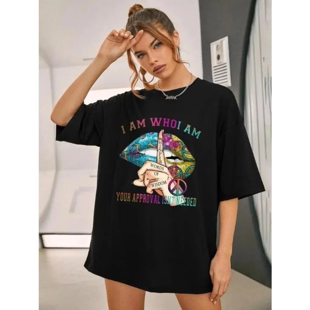 Loose Shortsleeved Womens Tshirt Womens Slogan Tshirt Oversized Top Casual and Fashionable Printed Tshirt Fan Gift
