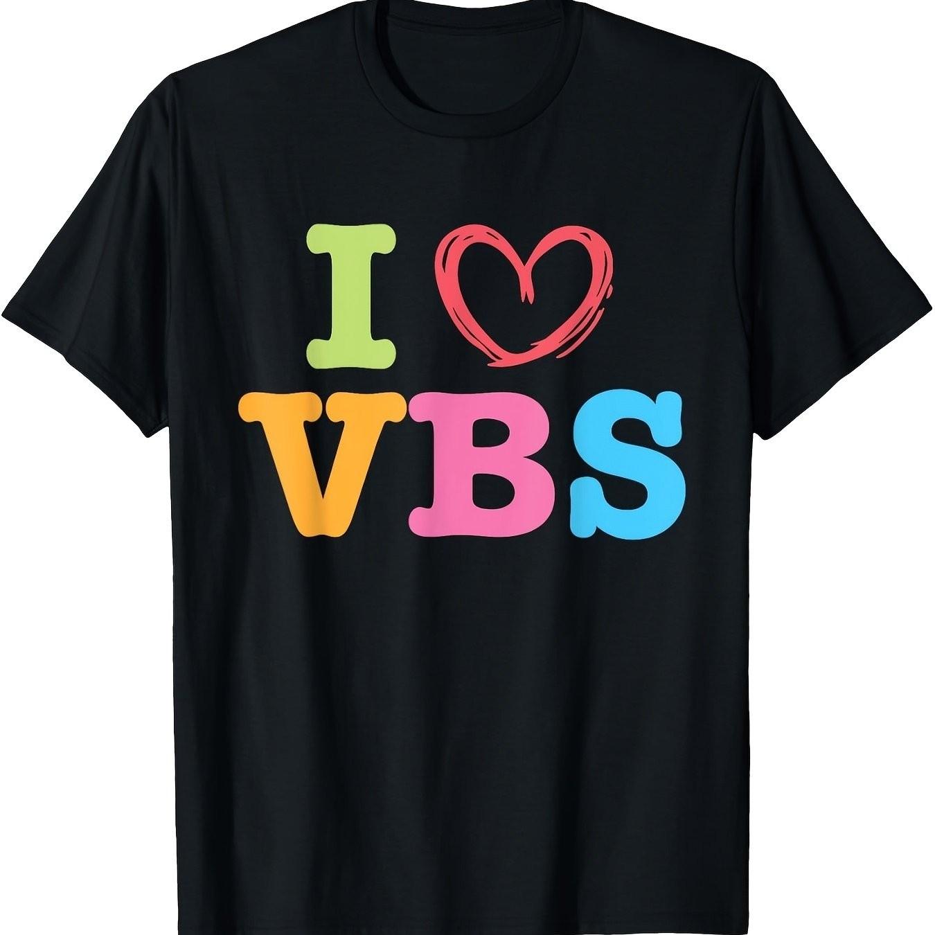 I Love VBS Graphic Tee Vacation Bible School Crew Neck Cotton T-Shirt for Men S