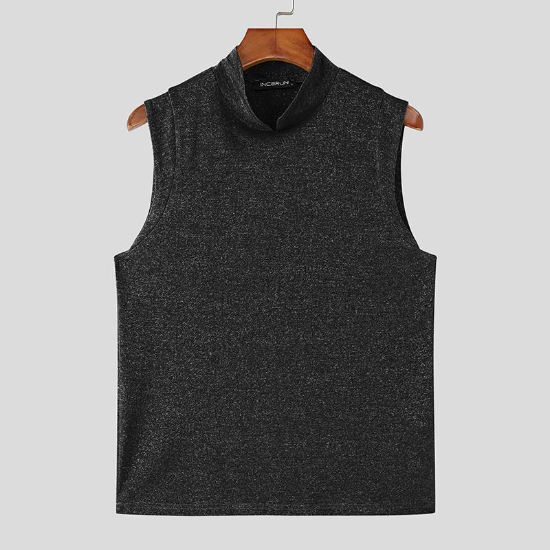 INCERUN Summer Tank Tops Men Sleeveless Glitter Casual Fitted Vest S чёрный