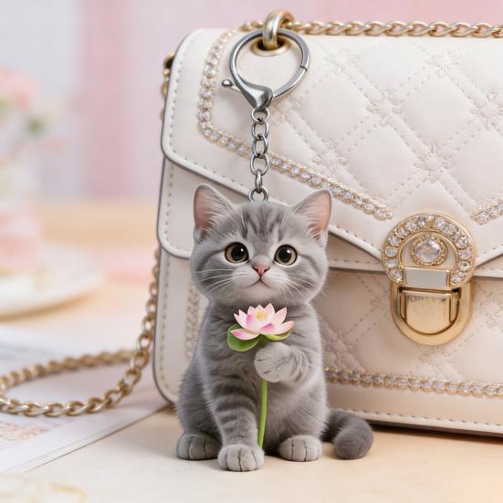 2Pcs Keychain 2D Cat Design Acrylic Charm Key Chain Backpacks Handbags Cars Decorative Pendant Accessories