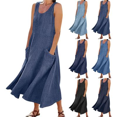 Vestido de Verano para Mujer Casual Holgado Largo Vestidos de Playa Vacaciones Vestido de Mezclilla para Mujer