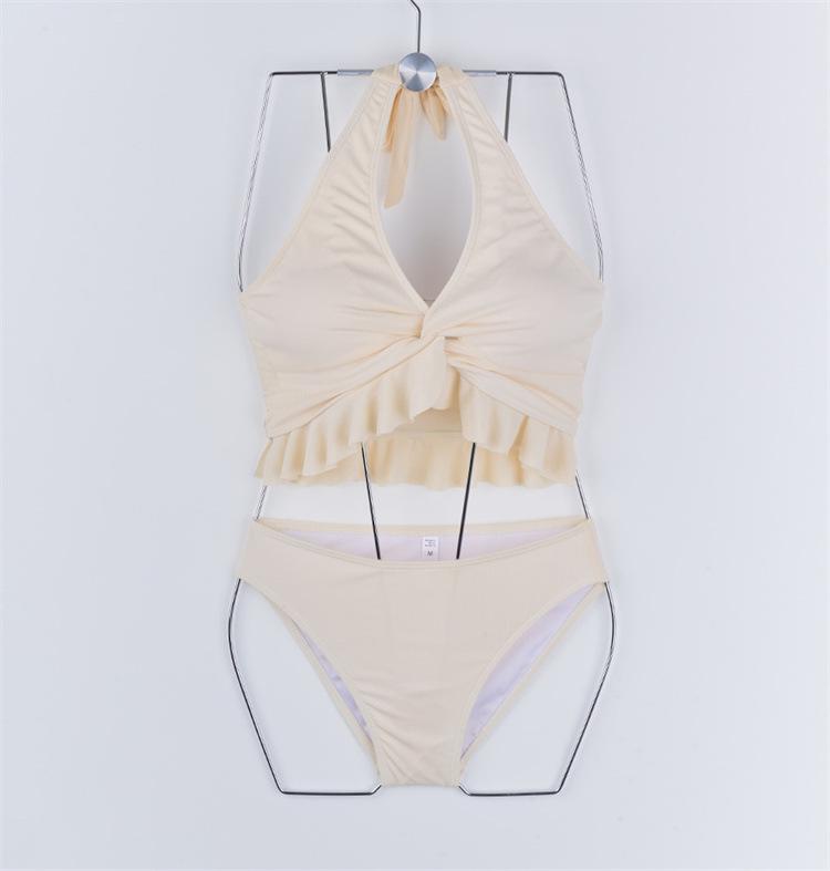 Damen Sexy Split Badeanzug: Trägerloses Zweiteiler-Set mit Rüschen und High-Waist-Langrock - Ideal für den Urlaub