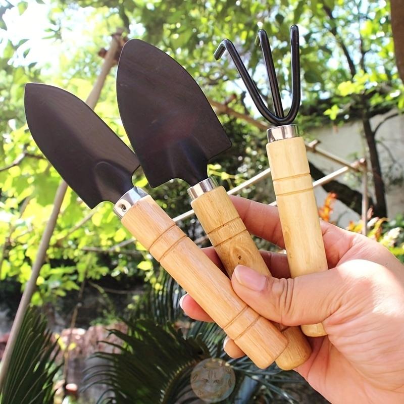 Mini Horticultural Tools Three piece Set for Gardening Potted Plants Wooden Handle Agricultural Tools Shovel Rake