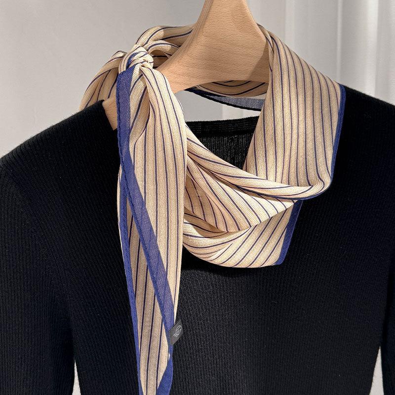 Silk wool rhombus scarf striped silk scarf high-end blue striped silk scarf summer thin shirt