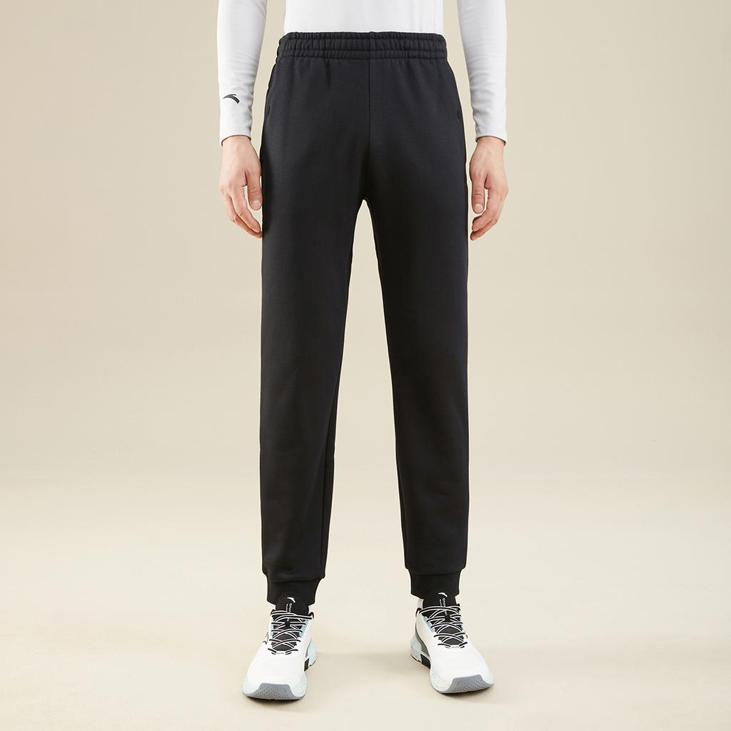 Anta Training Series Solid Color Thickened Warm Knitted Sports Pants Men Bottoms Black 152347306-2