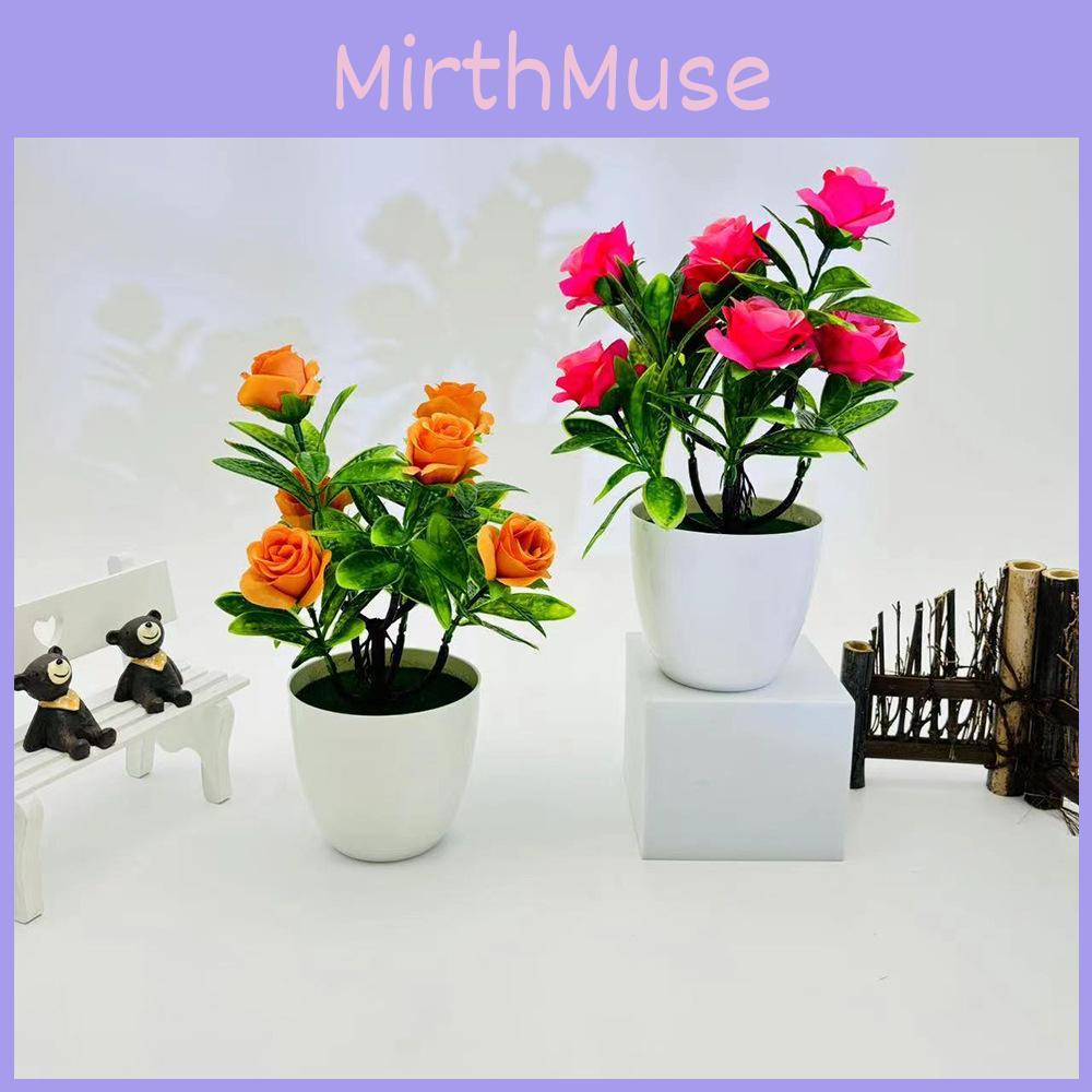 Artificial Seven Rose Desktop Plant With Miniature Greenery For Wedding Decor