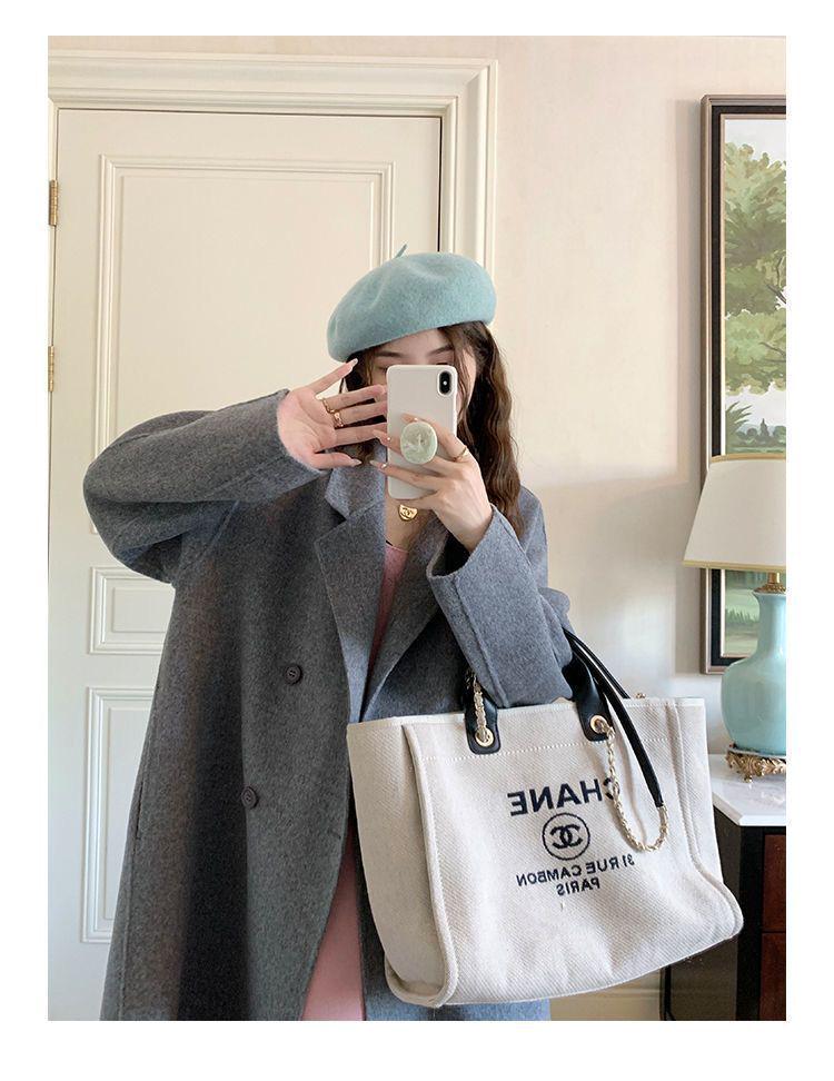 Petite Women's Korean-Style Fleece-Lined Gray Wool Coat for Fall/Winter