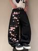 European and American Street Gothic Style Cherry Blossom Embroidered Jeans K Men's and Women's Retro Fashion Straight Trousers