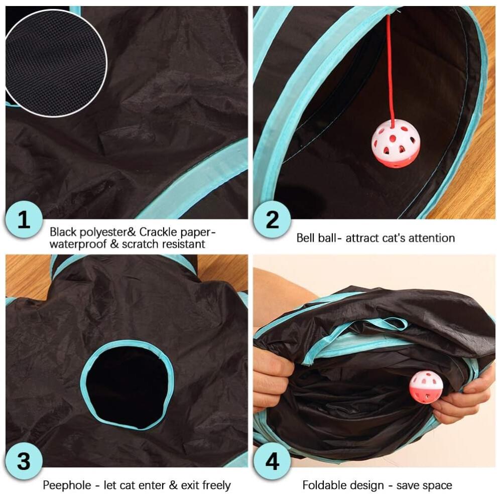 Paw-some Playground, Dangling Ball Toy Delight, Portable Cat Tunnel For Your Feline's Daily Dose Of Fun, Interactive Peek Hole, S-Shape Tunnel, Safe a