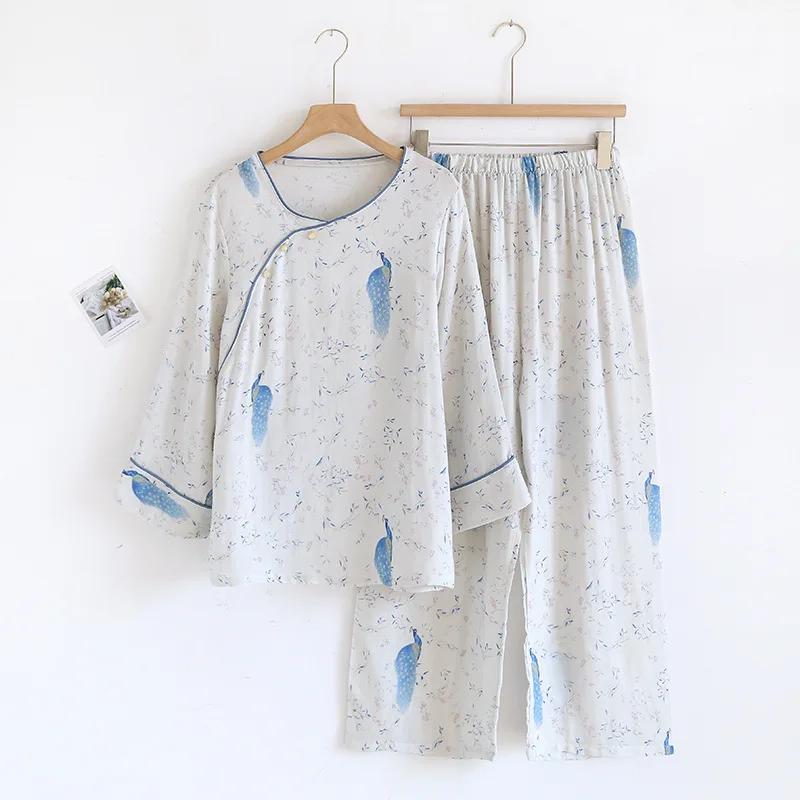 Bamboo Fiber Sleepwear Clothes for Women Spring and Summer Cute Sweet Printed Casual Long Sleeved Long Pants Pyjama Set