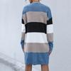 Casual Fashionable and Elegant Women's Early Fall Colorblocking Long-sleeved Sweater Dresses