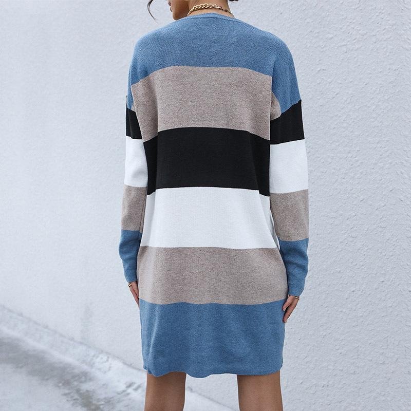 Casual Fashionable and Elegant Women's Early Fall Colorblocking Long-sleeved Sweater Dresses