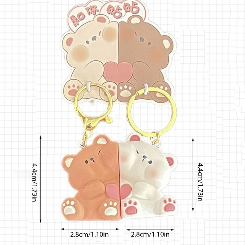 Cartoon Bear Couple Magnetic Keychain Set Resin Love Themed Keyring for Couples and Friend Bag Decoration Accessories