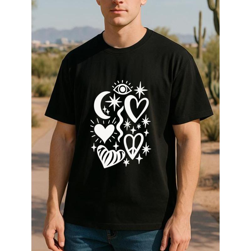 European sizes Bohemian Style Abstract Heart Star Men'S Print Short-Sleeve T-Shirt, High-Quality Personalized One-Piece Tee