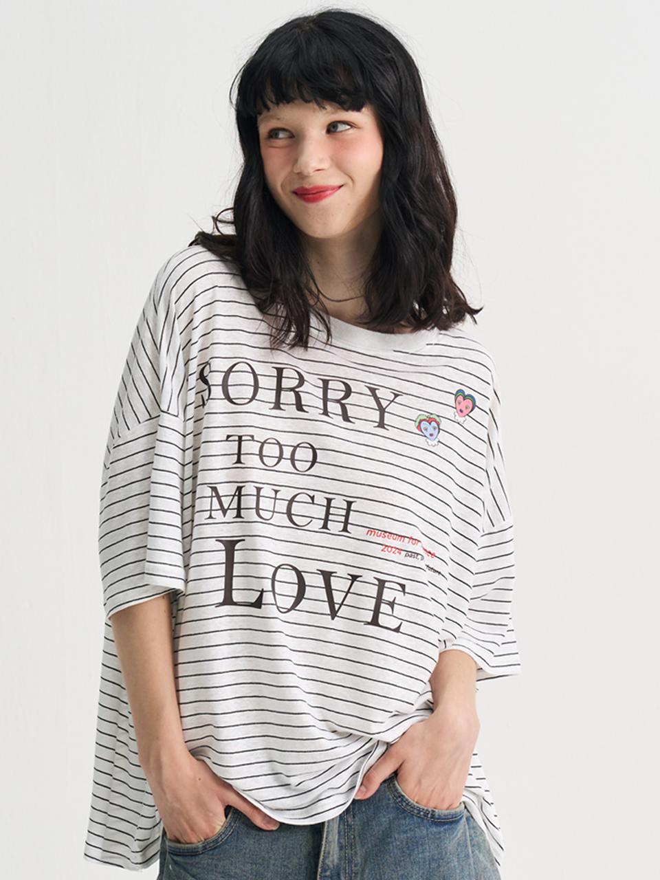 Sorry, Too Much Love Striped Linen Loose Fit Short Sleeve T-Shirt_White Free