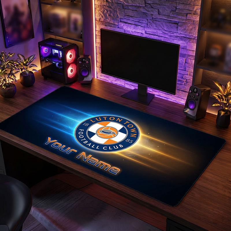 Luton Town Custom Large Mouse Pad, Personalized Name Text Print, Football Logo Non‑Slip Desk Mat Gaming Gift