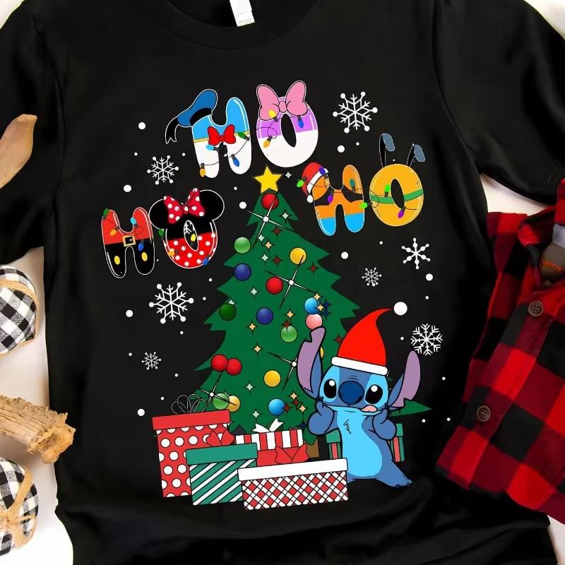 Stitch Christmas Tree Tshirt  Cotton Four Seasons Boys and Girls Casual Fashion  Cotton Top S