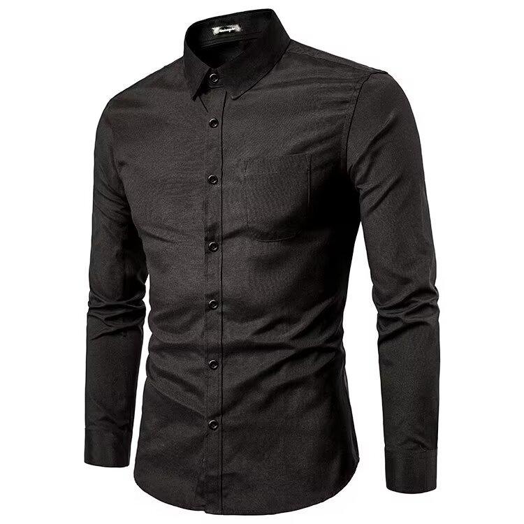 Men's Fashionable Slim Solid Color Long Sleeve Business Lapel Shirt Large Size Men's Shirt