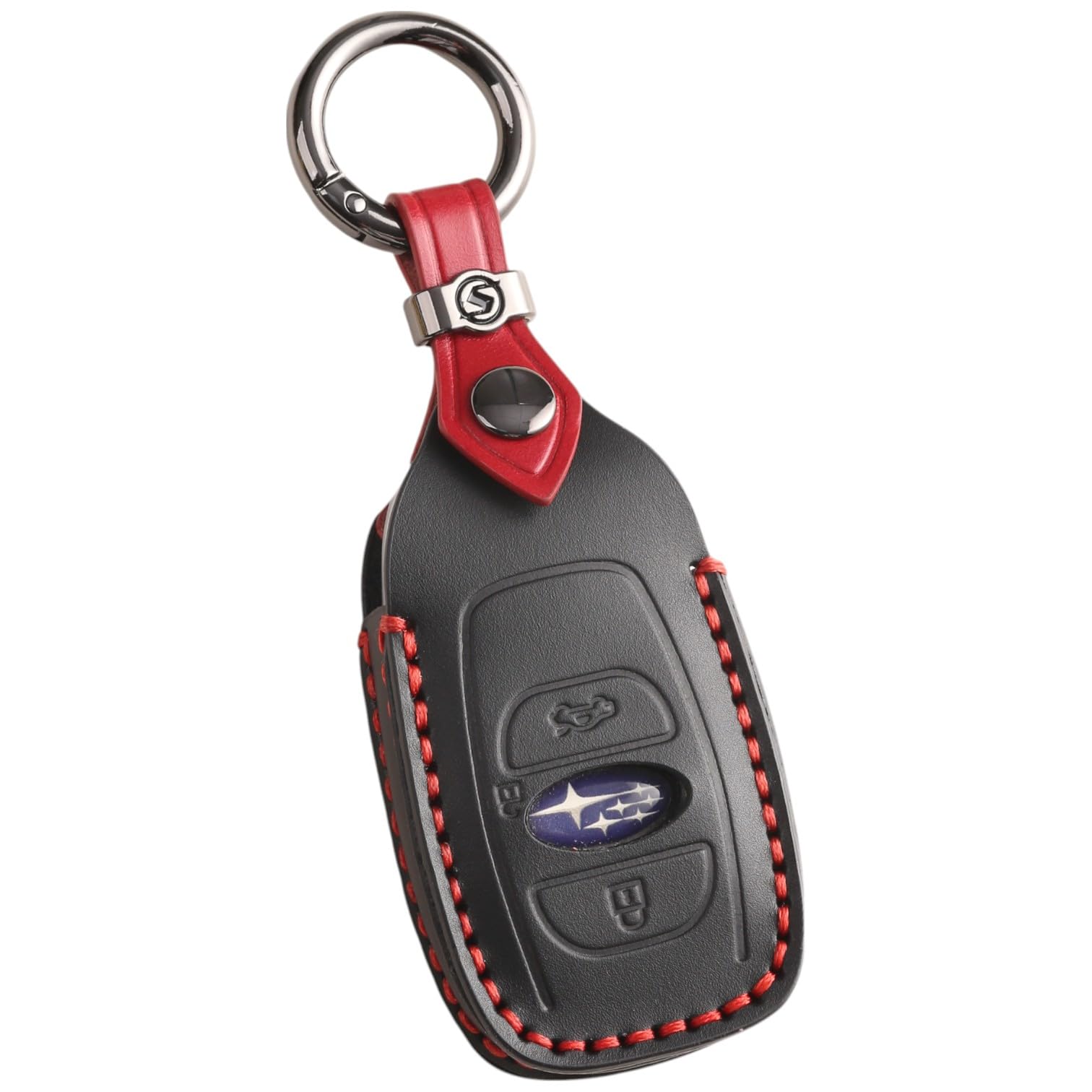 

smasol Subaru and Impreza Genuine Leather Key Case with Trunk Button Black for Men and Women Crosstrek, Forester, Levorg, 3-Button Compatible, чёрный