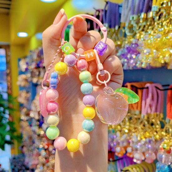 Fruit Pendant Keychain Colorful Beads Keychain Cute Transparent Fruit Bag Backpack Purse Charm Gift for Women Girls Teens