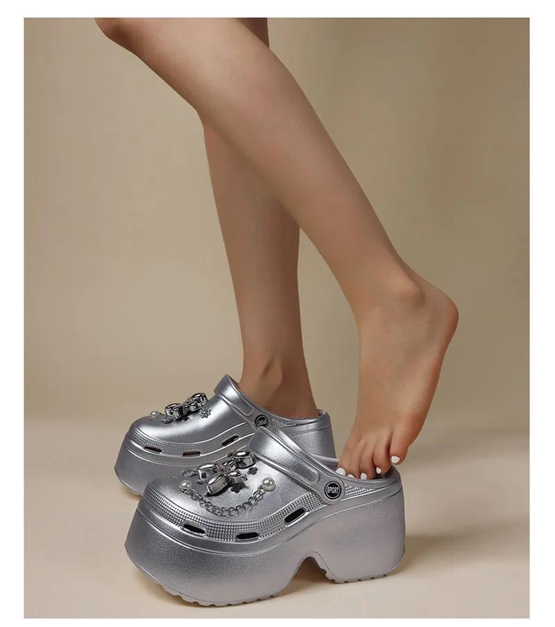 Fashion “Glamorous Silver Thick - Sole with Ornaments - Trendy Summer Footwear for Fashion - Forward Individuals”