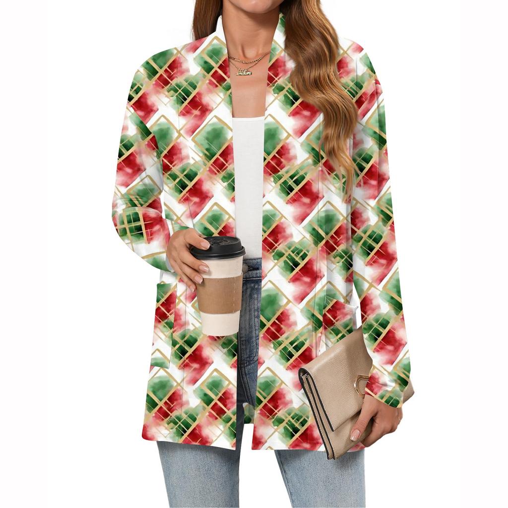Women's Christmas Printed Lightweight Cardigan Long Sleeved Casual Loose Thin Fit With Pockets Cardigan Jacket