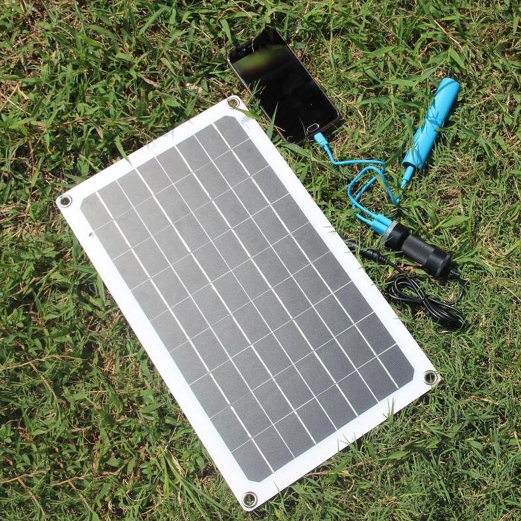 12V 20W Solarpanel monokristalline Silizium-Solarzelle mit Dual-USB-Autoladegerät, Feuerzeug, Alligator
