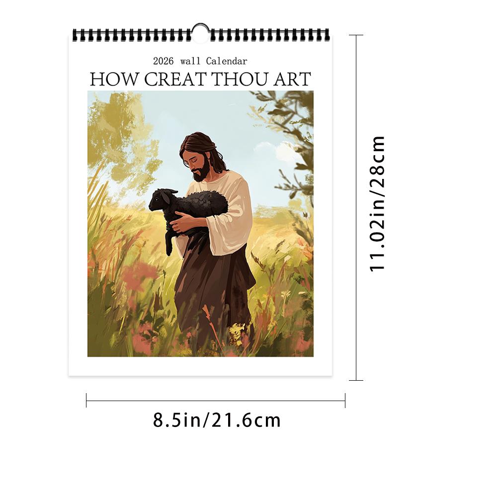 

1 шт. Настенный календарь 2026, Тема Рождества Иисуса, Религиозный подарок, 12 красивых дизайнов, Идеально подходит для Дня рождения, Рождества, Нового года