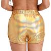 Shorts de Booty Métalliques Brillants pour Femmes Taille Élastique Poches Latérales Shorts Rave