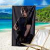 proof beach towel with a Resident Evil Leon S. Kennedy pattern - soft,absorbent,quick-drying,machine washable - perfect for swimming,camping,bathing