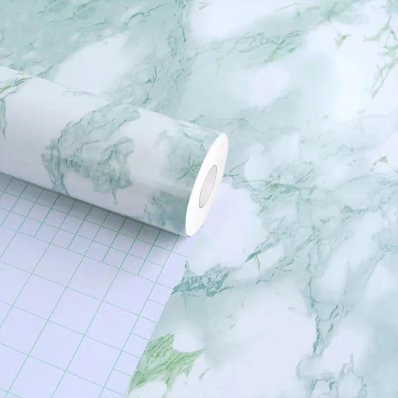 PVC Self-Adhesive Green Marble Wallpaper Waterproof Oil Resistant Furniture Decoration Kitchen Cabinets Drawers Renovation Film