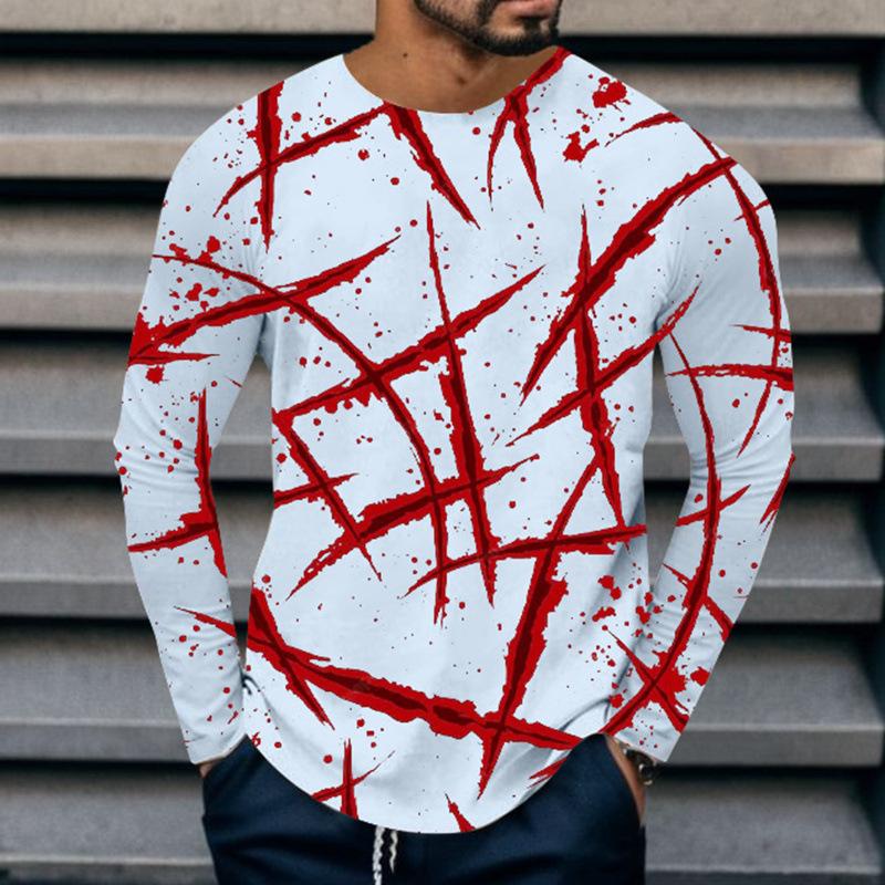 3D Printed Fun Top Men's Colorful O Neck Long Sleeved T-shirt, Spring and Autumn Casual T-shirt Oversized Sports Street T-shirt