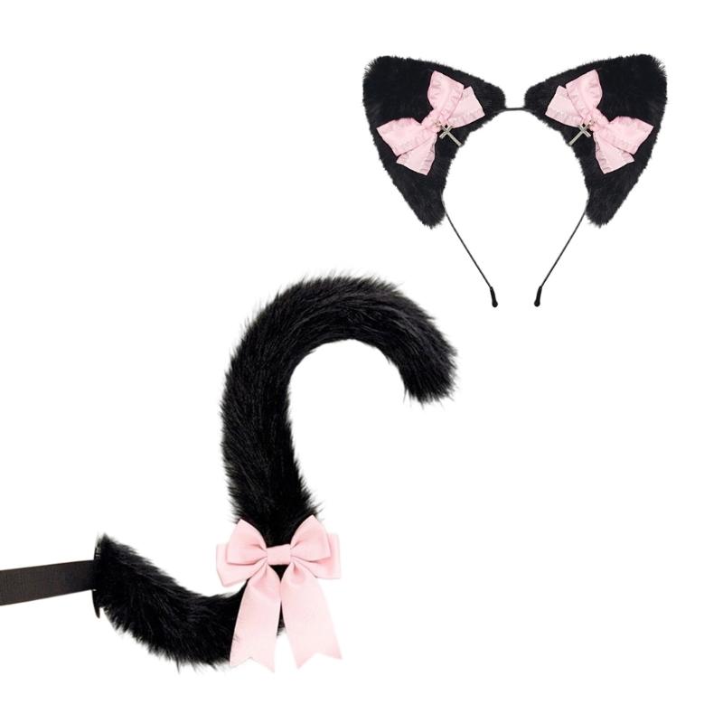 Themed Party Ear Headband with Soft Plush Texture, Ribbon Detail and Hanging Charm for Costume Styling and Photos