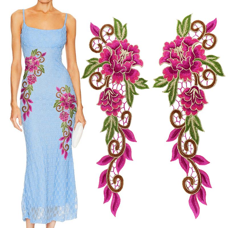 1Pair Dress Embroidered Fabric Sticker Flower Applique Fashion Garment Accessories Sewing DIY Cheongsam Patch Lace Patches