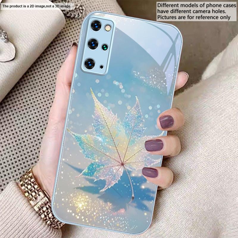Green Maple Leaf Texture For Samsung S22 S8 S9 10 20 Ultra S21 Pro S22 Plus S23 FE S24 Ultra S25 Edge S25Ultra Glass Phone Case