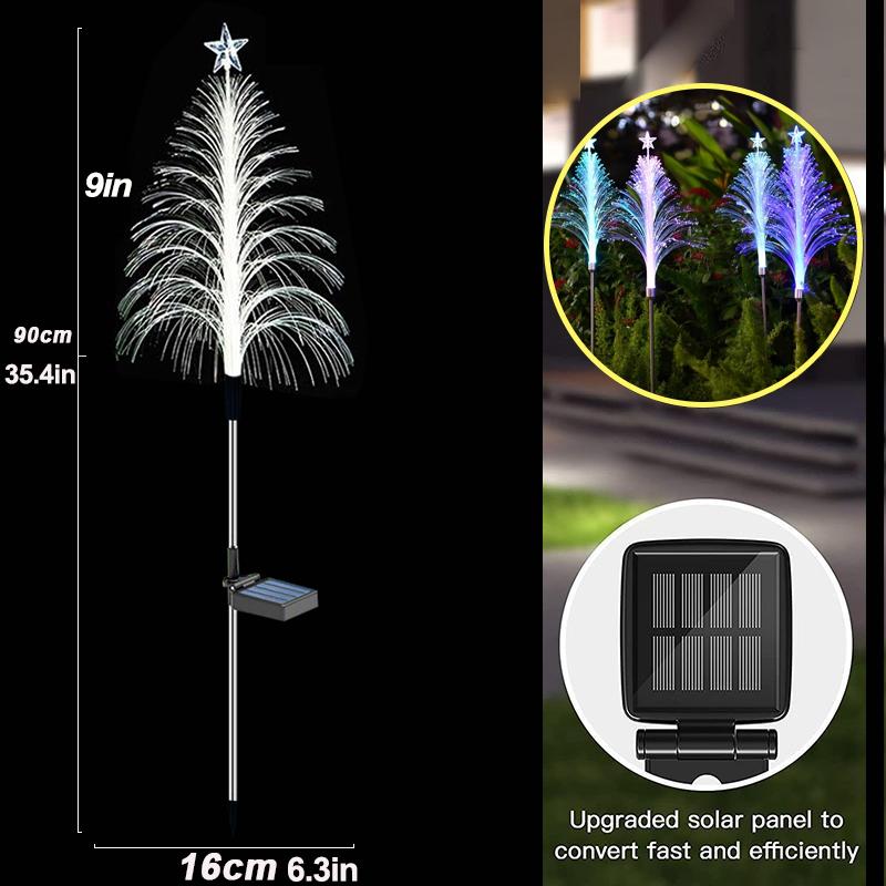 

Рождественская елка на солнечных батареях, звездные огни, свет для дорожек, волоконно-оптический напольный светильник для газона, открытый двор, сад, вечеринка, фестиваль, парк, декор 1Pcs разноцветный