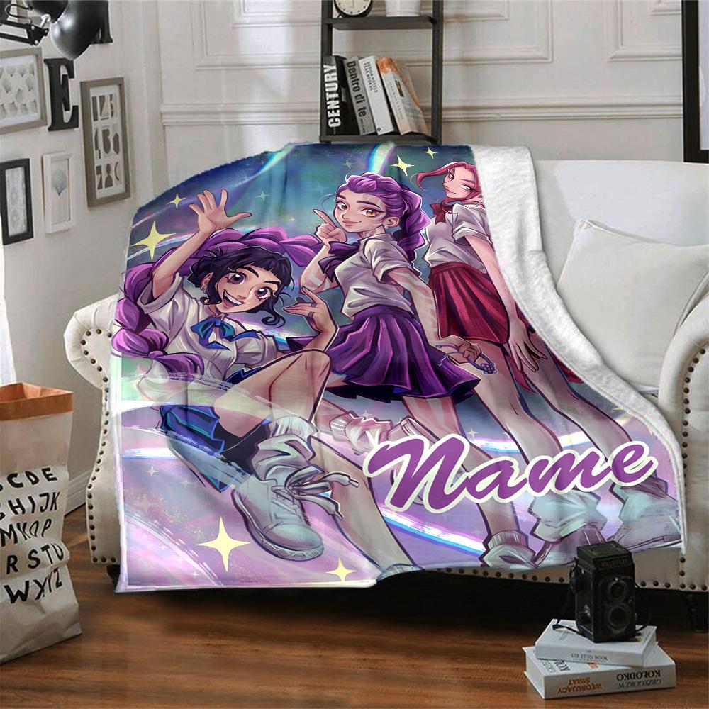 Customizable KPop Demon Hunters4 Throw Blanket – Personalized Name, All-Season Cozy Snug Blanket, Machine Washable, Personalized Blanket