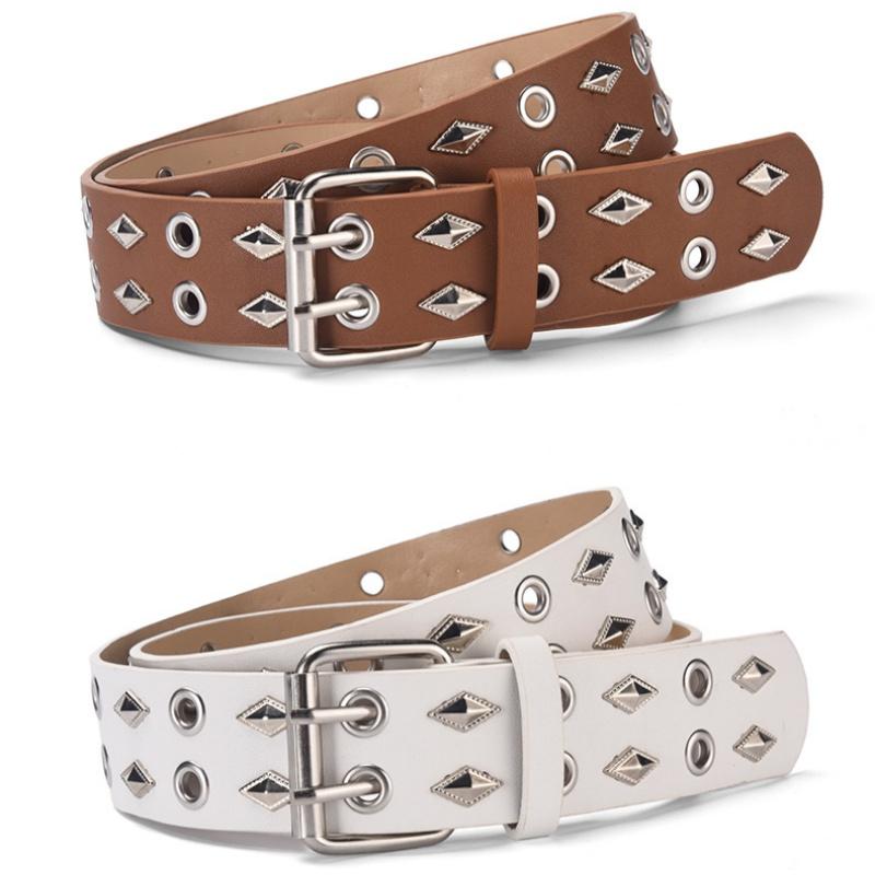 Unisex Punk Rivet Waist Belt For Jeans, Casual And Streetwear Style Adjustable Pu Leather Belt For Men Women