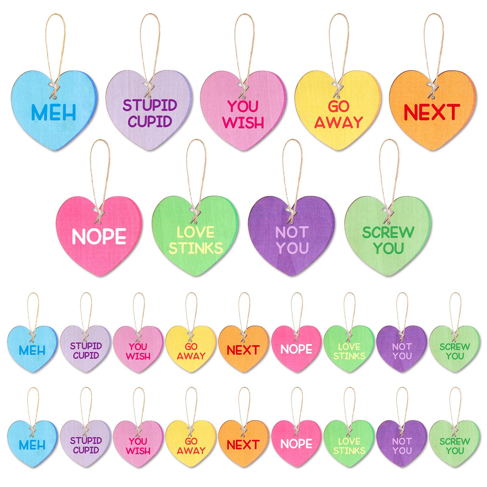 

27 Pcs Anti Valentines Day Decorations Wooden Broken Heart Hanging Ornaments Crafts Slices Tags Funny Stupid Cupid Gifts For Hom синій