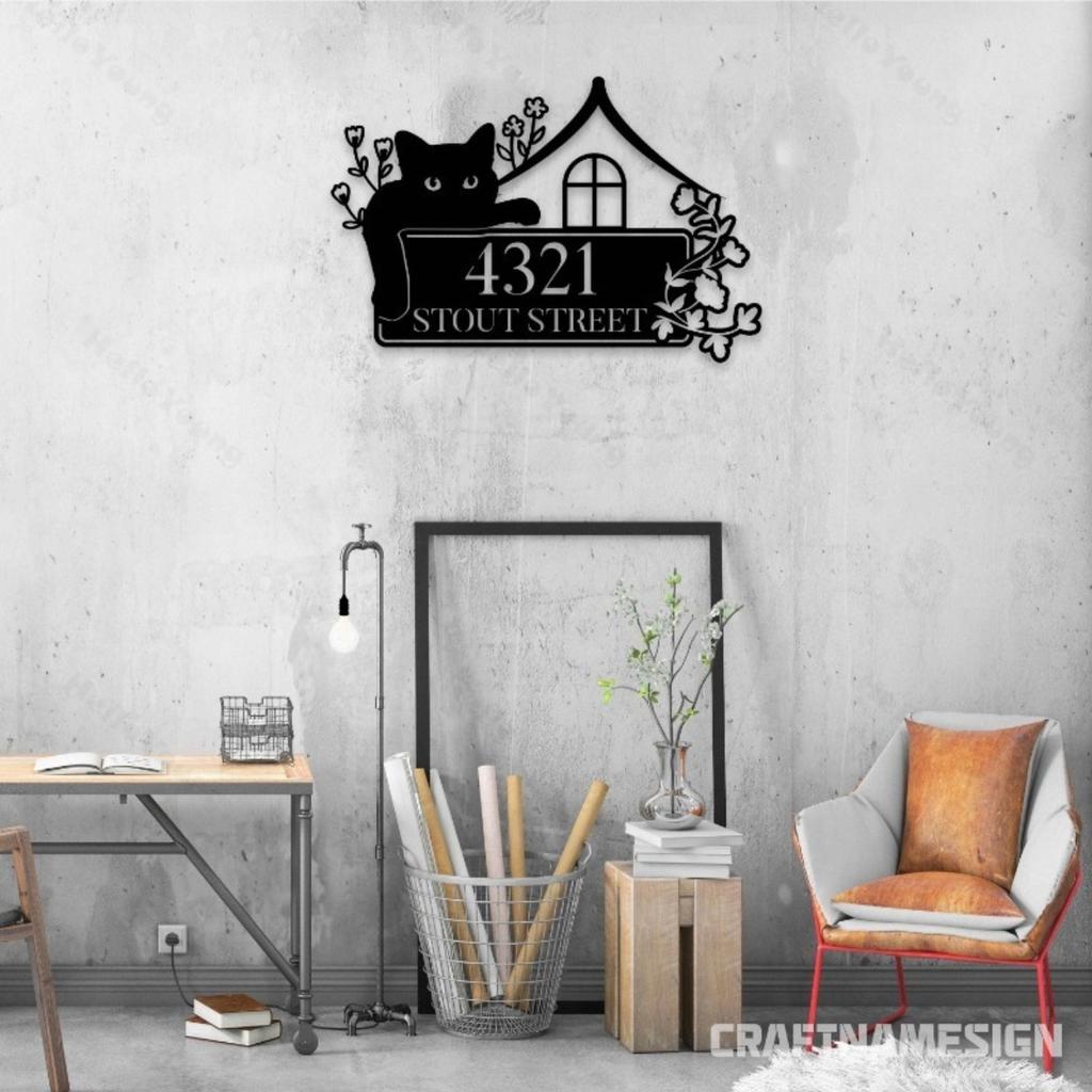 Customizable Cat Metal Surname Sign Black Iron Hot Sale Home Living Room Outdoor Courtyard Decor