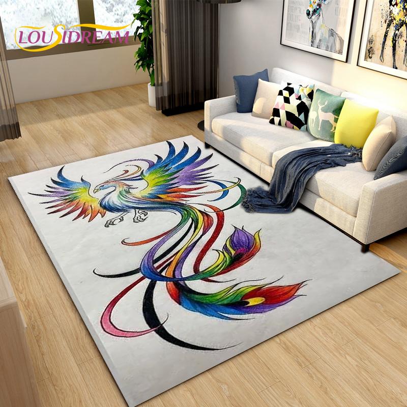 3D Phoenix Bird Area Rug Large,Carpet Rug for Living Room Bedroom Sofa Decoration,Kitchen Bathroom Non-slip Floor Mat  alfombra