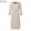 ZANZEA Women Square Collar Casual 3/4 Sleeve Slim Sheath Dress