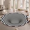 Flannel Printed Round Rug With Black White Optical Illusion Design For Modern Home Decor Soft Floor Mat 3D Art Theme