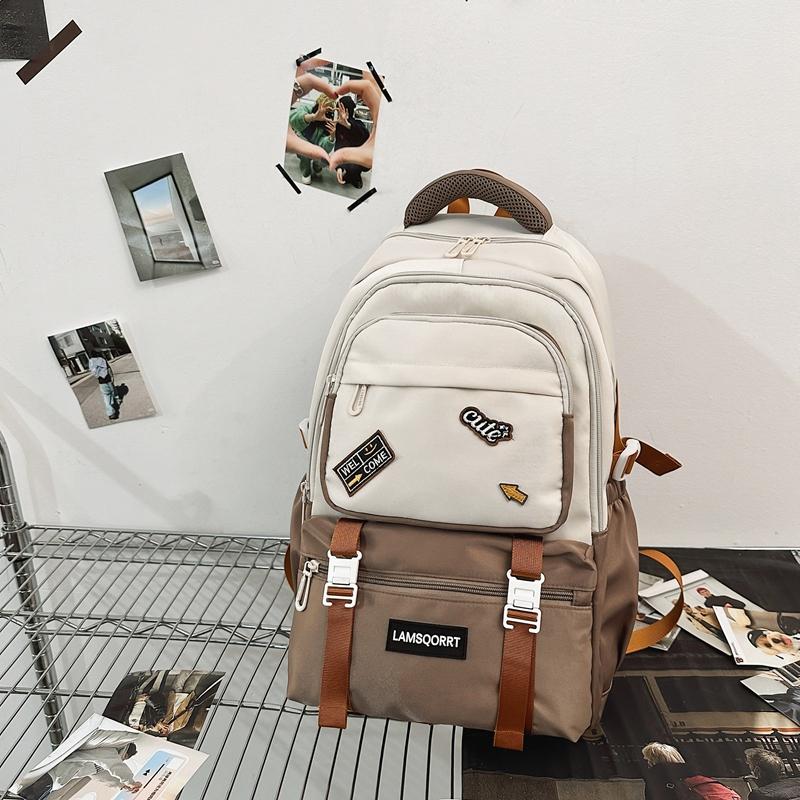 Color Block Schoolbag Middle School Student Backpack Men Women Large Capacity Backpack