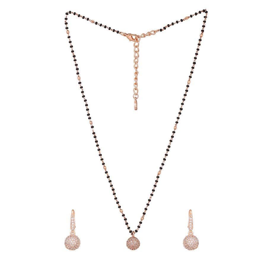 Wunderschönes rundes Designer-Halsketten-Set Mangalsutra Estele mit rosévergoldetem Zirkonia für Damen